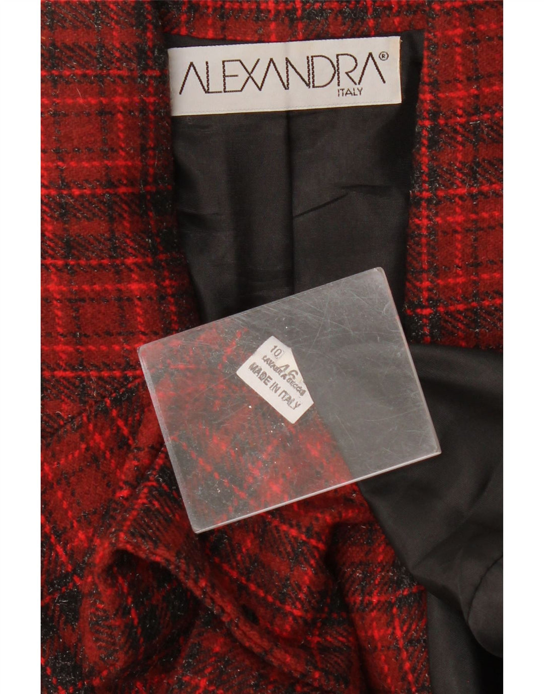 Damska marynarka ALEXANDRA zapinana na 3 guziki IT 46, duża, wełniana w czerwoną kratę