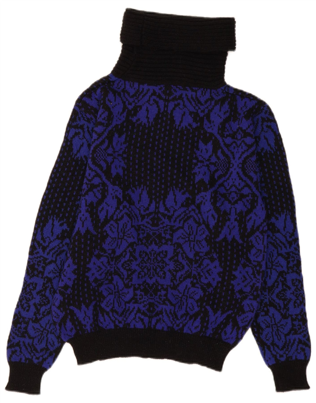 Sweter damski w stylu vintage z wywijanym dekoltem UK 14, średni czarny w kwiaty