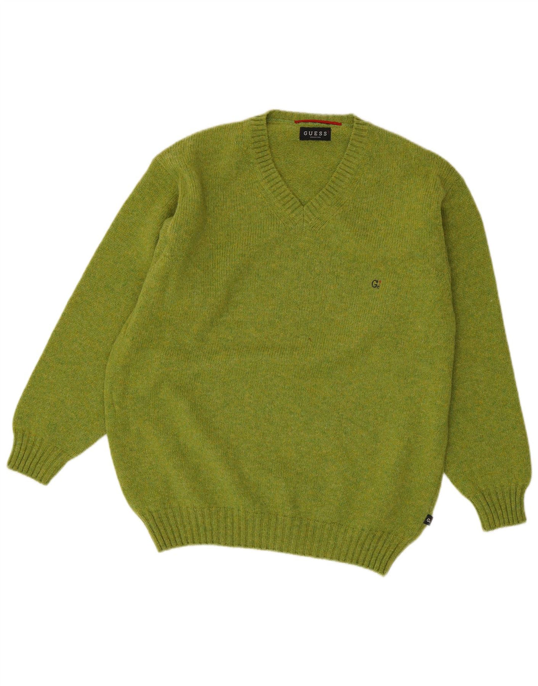 Guess Męski sweter z dekoltem w kształcie litery V, duży, zielony, wełniany