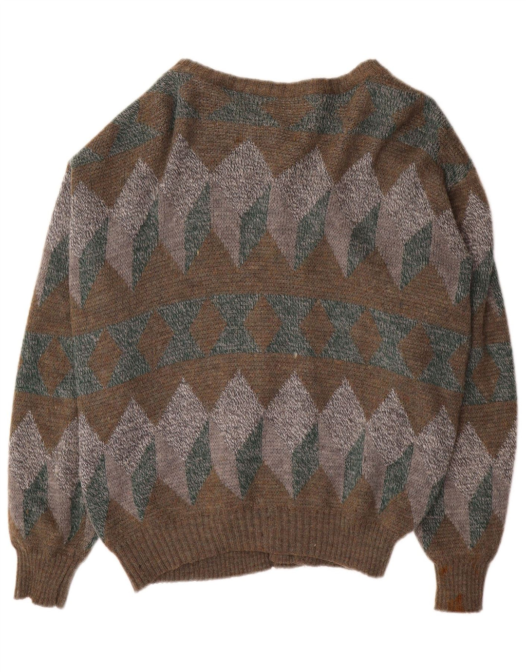 Męski sweter rozpinany VINTAGE, średni khaki, geometryczny
