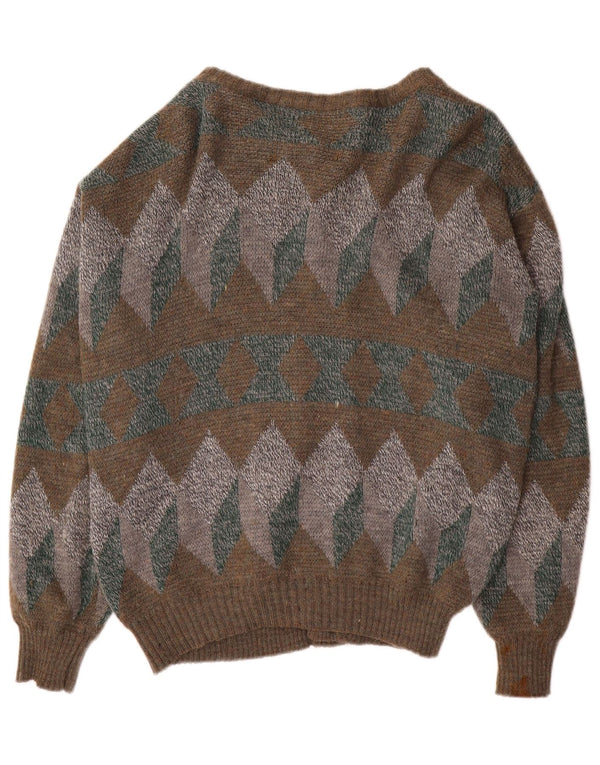 Męski sweter rozpinany VINTAGE, średni khaki, geometryczny