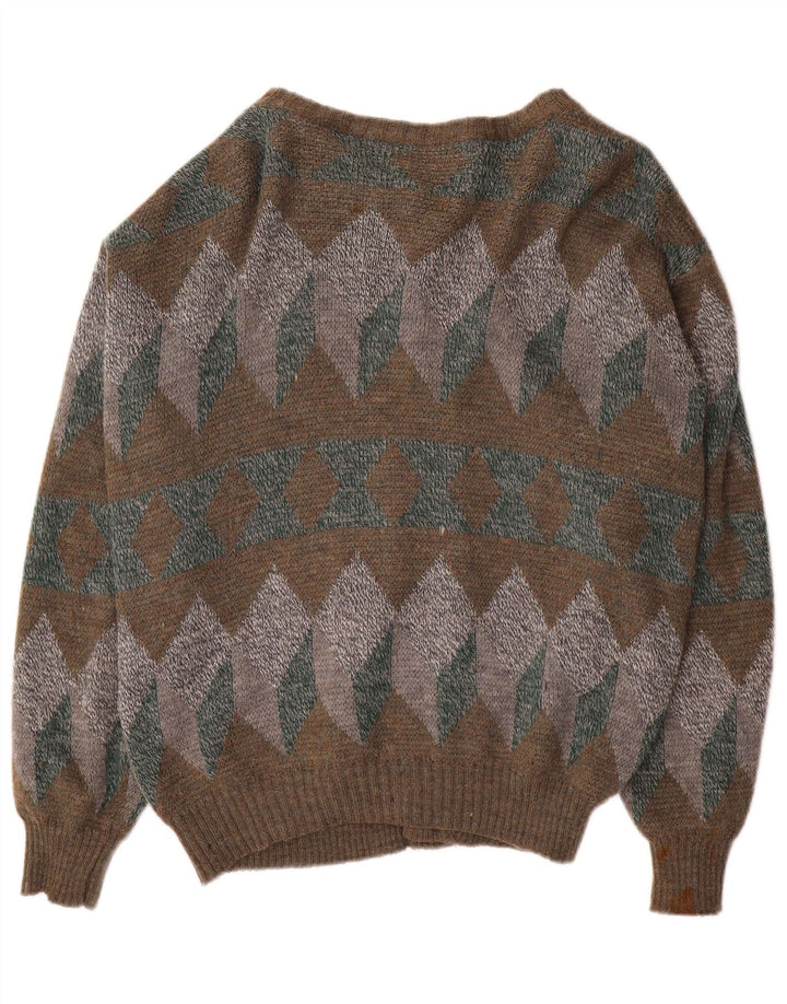 Męski sweter rozpinany VINTAGE, średni khaki, geometryczny