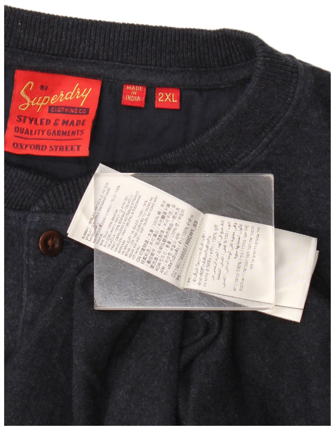 Męski top Superdry z długim rękawem 2XL, granatowy, bawełniany