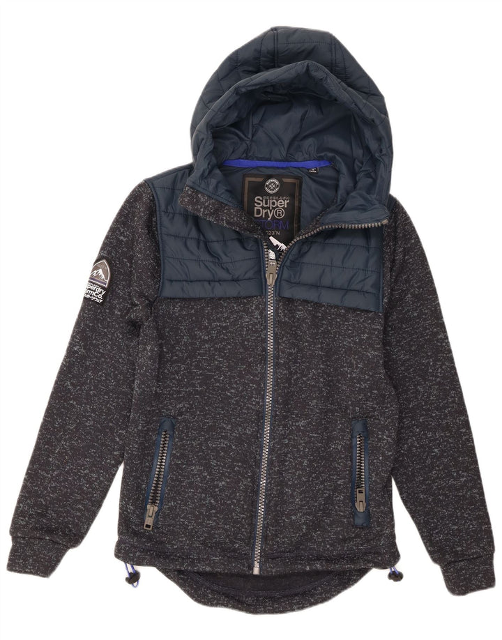 Męski sweter z kapturem i zamkiem Superdry, mały, szary, nakrapiany poliester