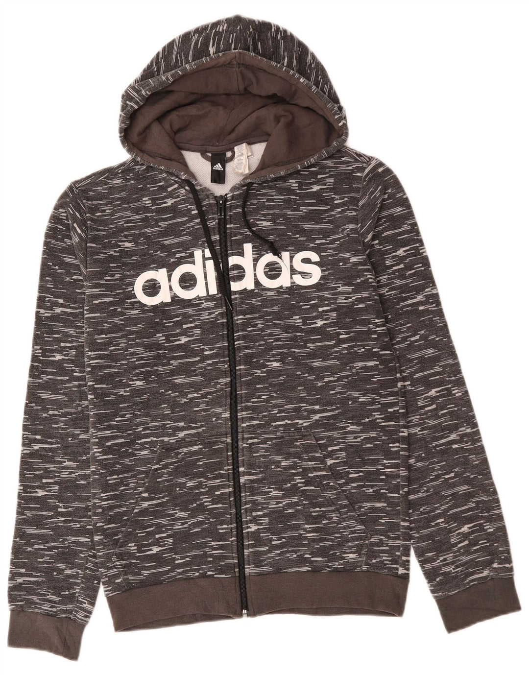 Męski sweter z kapturem i zamkiem błyskawicznym ADIDAS, średnioszary, bawełniany w cętki