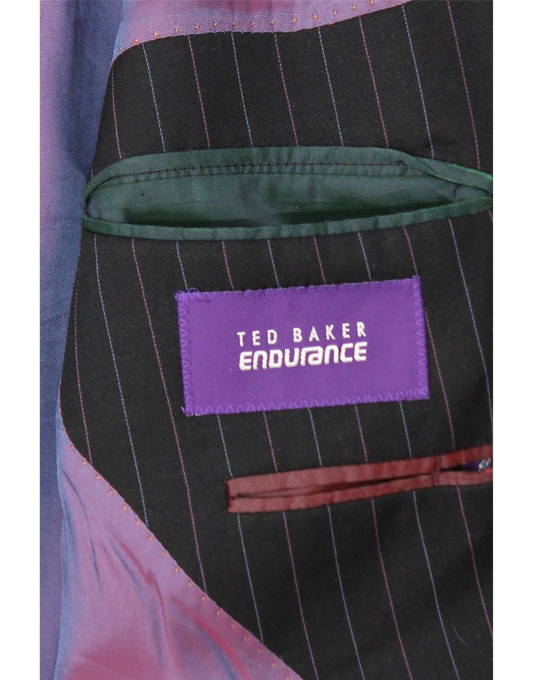 TED BAKER Męska marynarka zapinana na 2 guziki UK 44 2XL Czarna wełniana w prążki