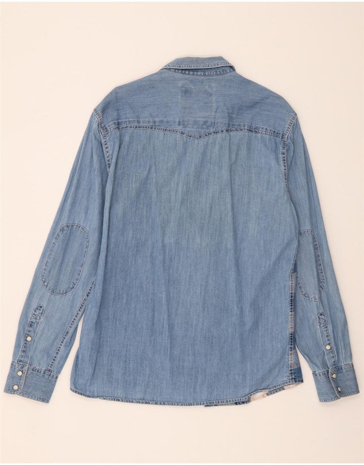 TOM TOMPSON Mens Slim Fit Denim Shirt Large Blue Check Cotton Vintage Tom Tompson and Second-Hand Tom Tompson from Messina Hembry 