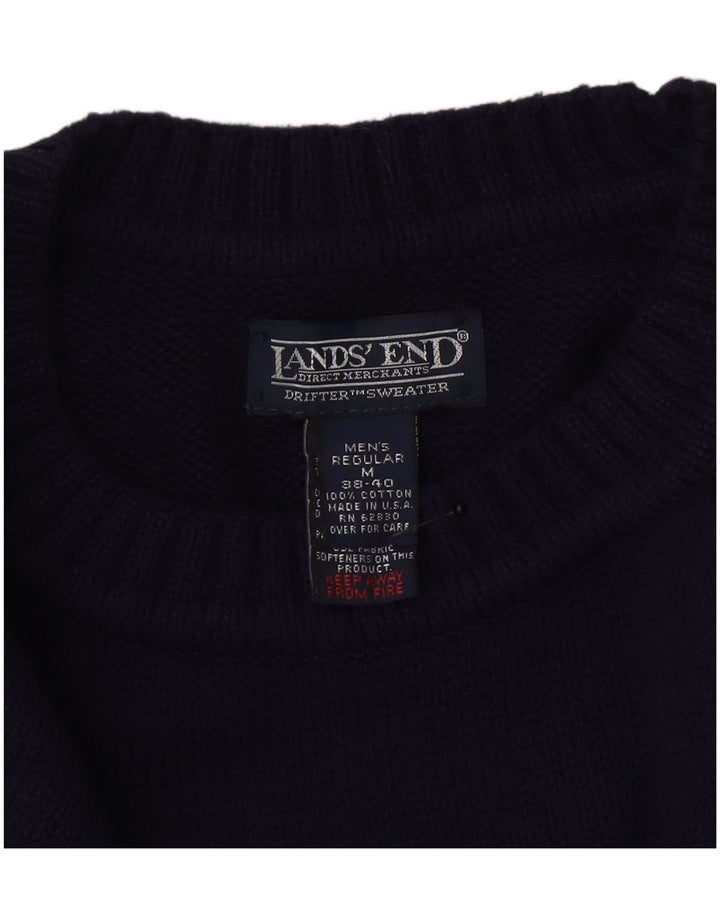 Męski sweter Lands End z okrągłym dekoltem, średni granatowy wełniany