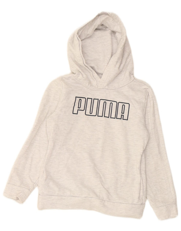 Dziewczęcy sweter z kapturem i grafiką PUMA, 6-7 lat, szara bawełna
