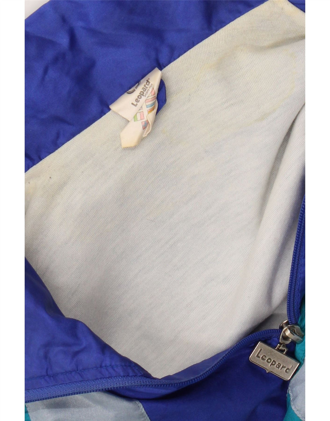 Męska kurtka dresowa Leopard UK 42/44, duży niebieski nylon z blokami kolorów