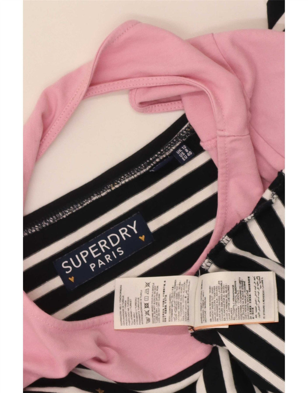 Damski top Superdry z długim rękawem, UK 12, średni granatowy, bawełniany w paski