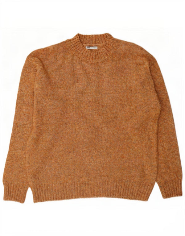 Męski sweter Zara z okrągłym dekoltem XL, brązowy, nakrapiany