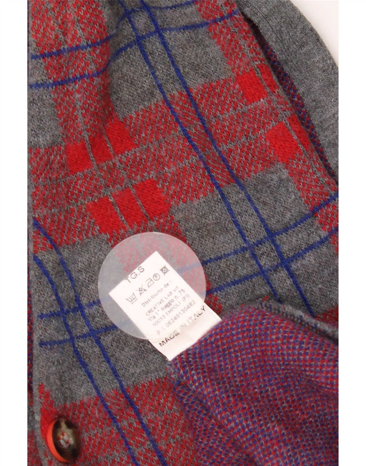 Męski sweter bez rękawów w stylu vintage, mały, szary, wełniany w kratkę