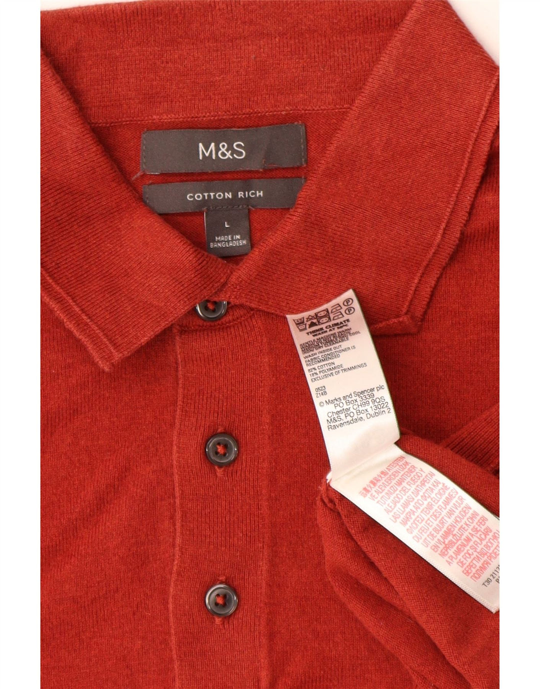 MARKS & SPENCER Męski sweter polo, duży, czerwony, bawełniany