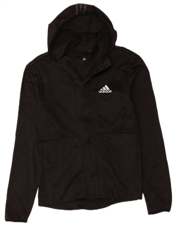 Adidas Męska bluza dresowa z kapturem, mała, szara, poliestrowa
