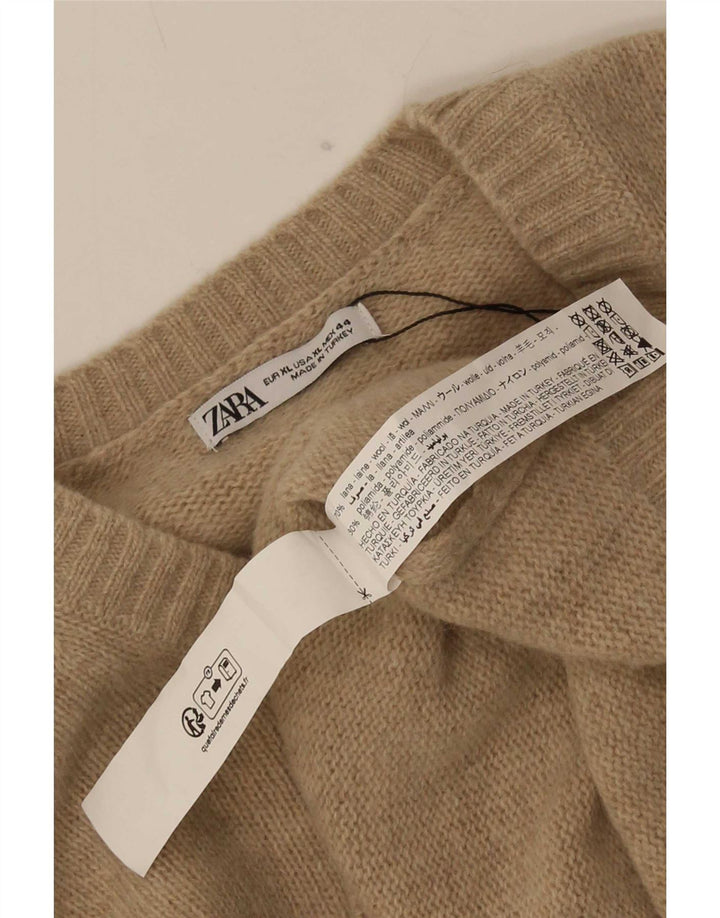 Męski sweter z okrągłym dekoltem Zara XL, beżowa wełna