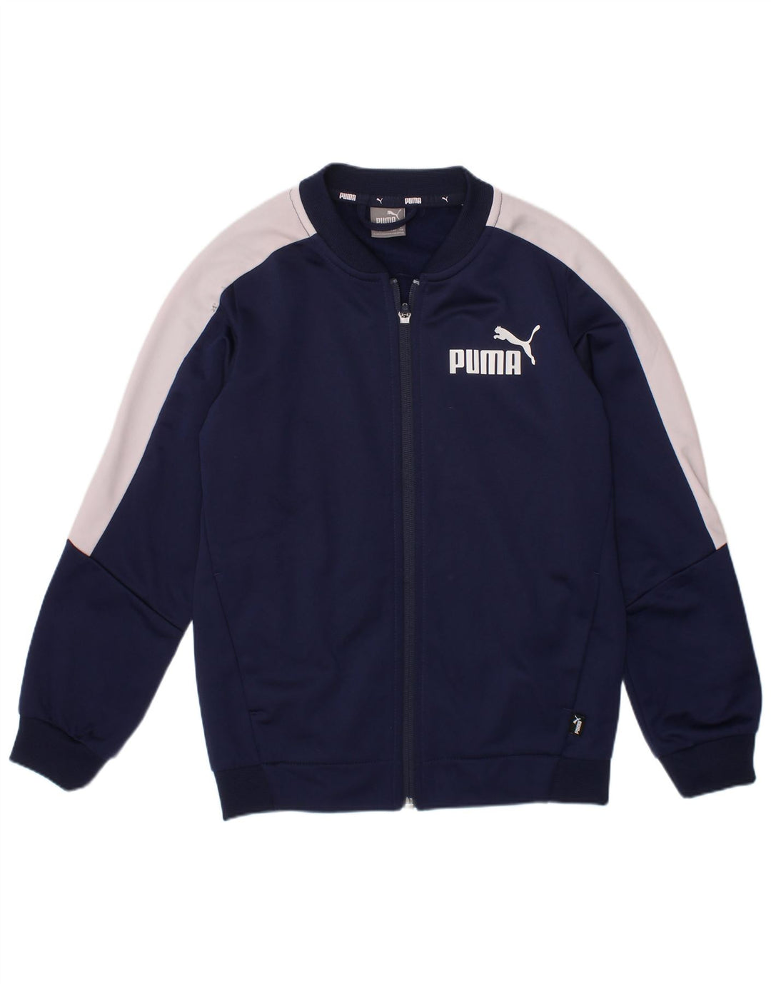 PUMA Boys Graphic Tracksuit Top Jacket 7-8 Years Navy Blue Colourblock