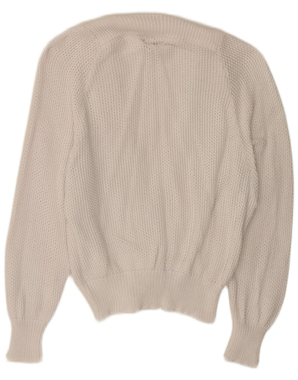 BENETTON Damski sweter rozpinany UK 10 Small, biały, bawełniany