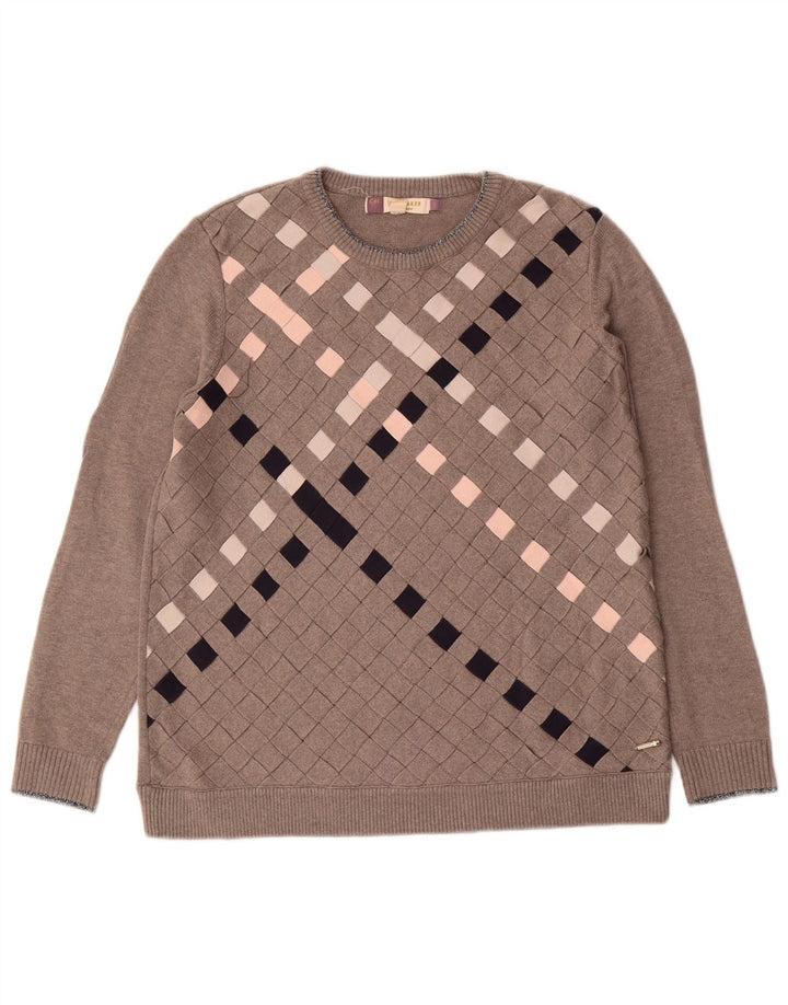 Damski sweter Ted Baker z okrągłym dekoltem, rozmiar 3, średni szary Argyle/Diament