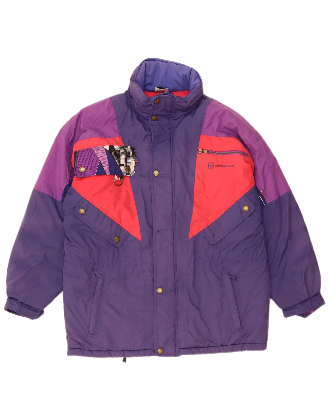 Męska kurtka narciarska SERGIO TACCHINI z kapturem UK 40, duża granatowa, z blokami kolorów