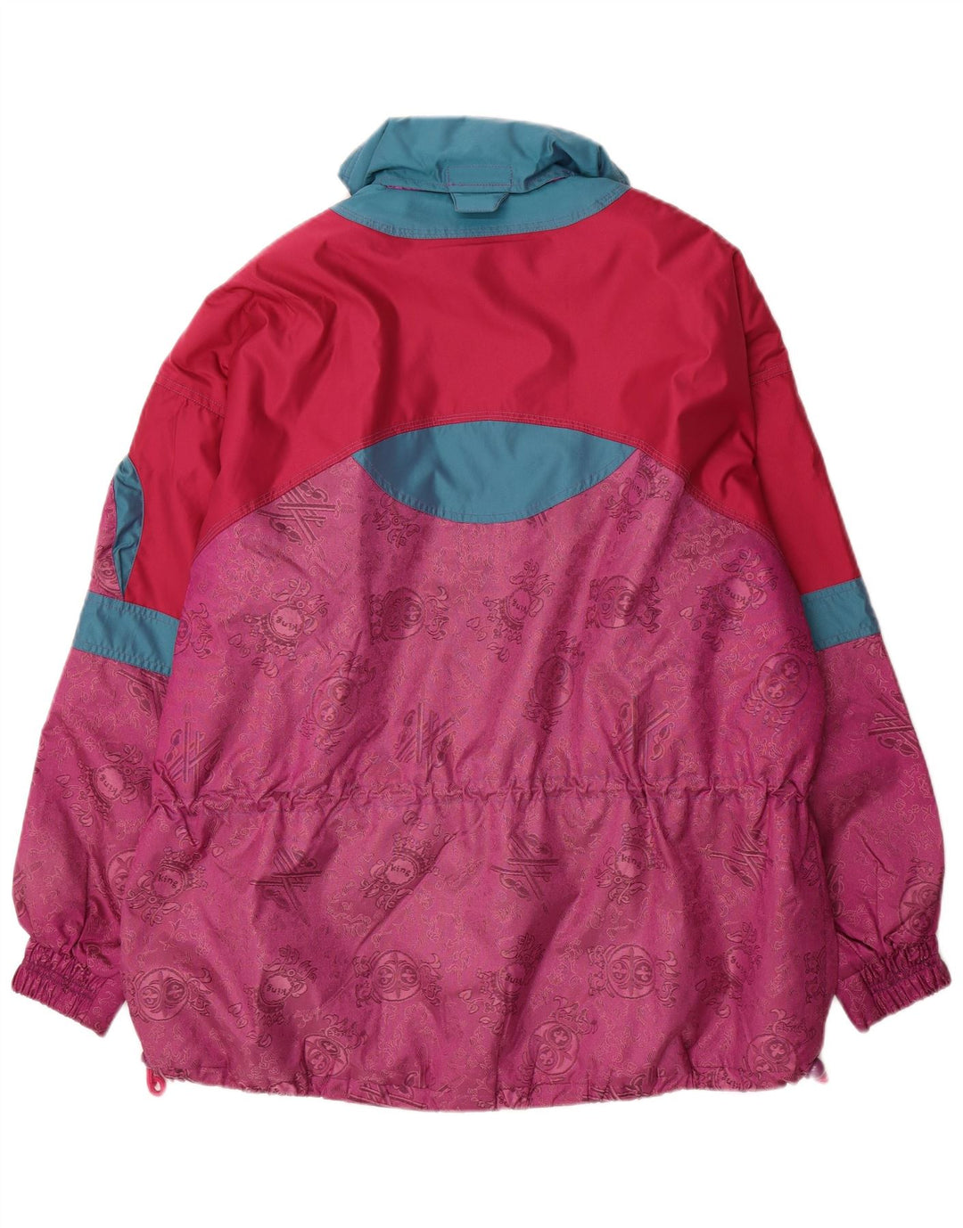 Vintage damska kurtka narciarska oversize z pulowerem UK 16, duża, różowa, z blokami kolorów