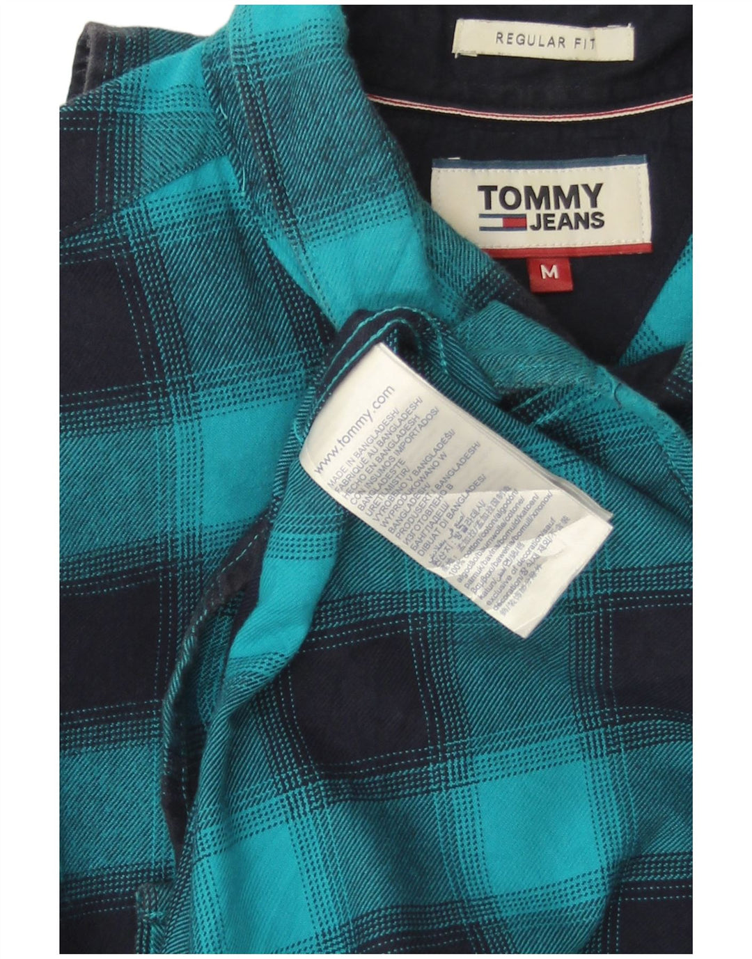 Męska koszula flanelowa TOMMY HILFIGER o regularnym kroju, w średnią niebieską kratkę, bawełniana