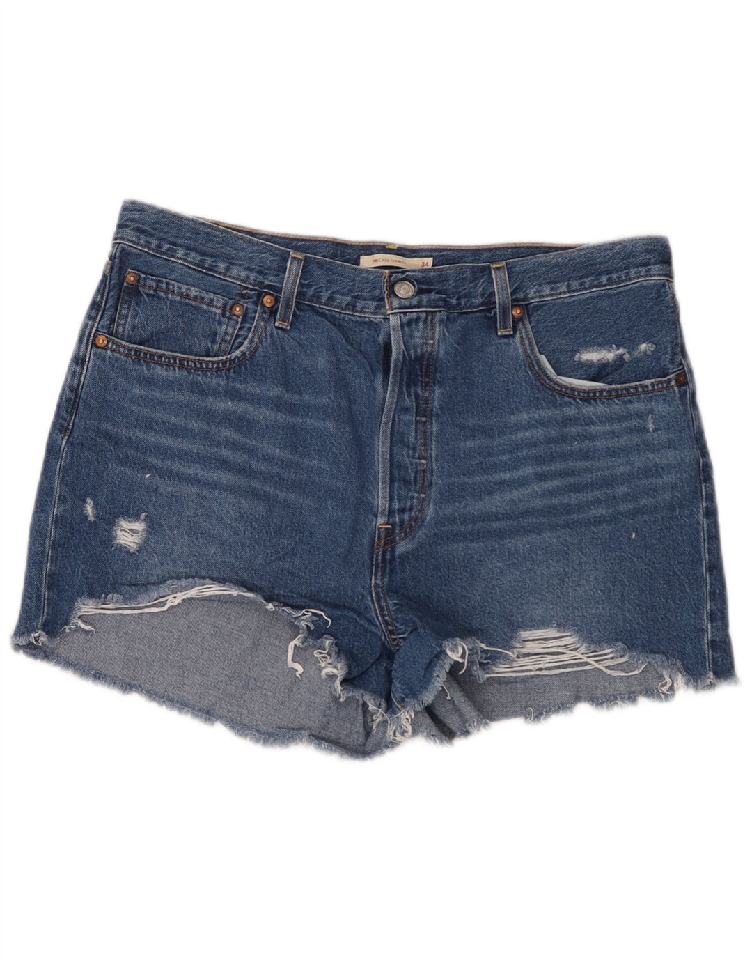 Damskie spodenki jeansowe Levi's Ribcage w trudnej sytuacji W34, duże, niebieskie