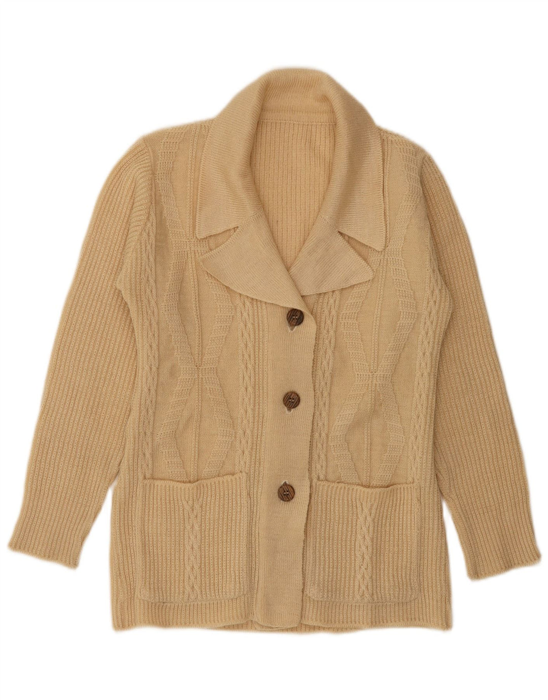 Sweter damski w stylu vintage, kardigan UK 12, średni beż