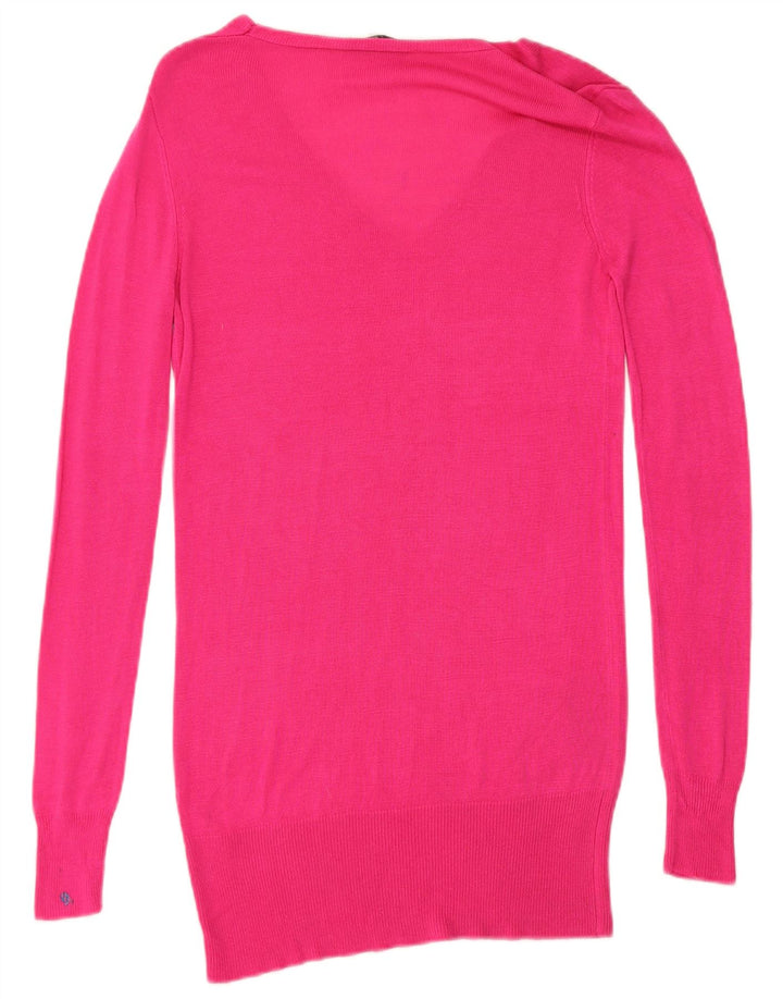OASIS Womens Longline V-Neck Jumper Sweater UK 12 Medium Pink Viscose