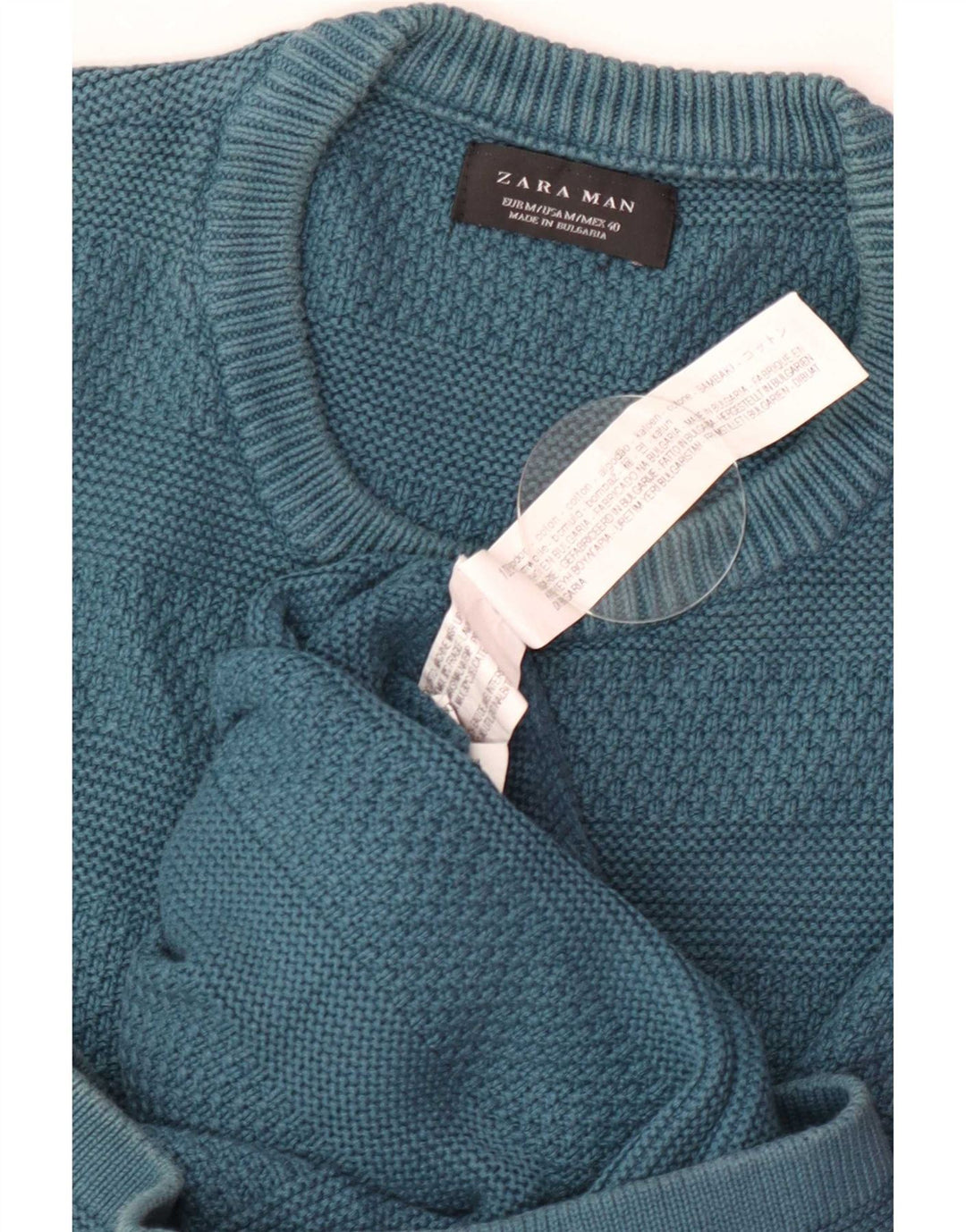 Męski sweter Zara z okrągłym dekoltem, bawełniany, w średnie niebieskie paski
