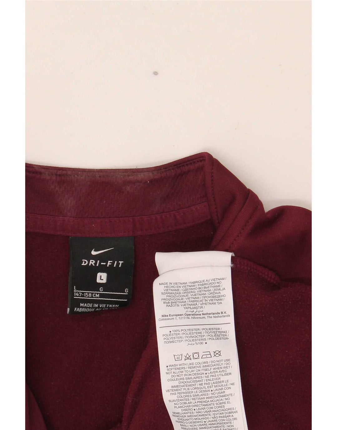 Chłopięcy dres Nike Dri Fit z graficznym pulowerem, rozmiar 12-13 lat, duży, bordowy