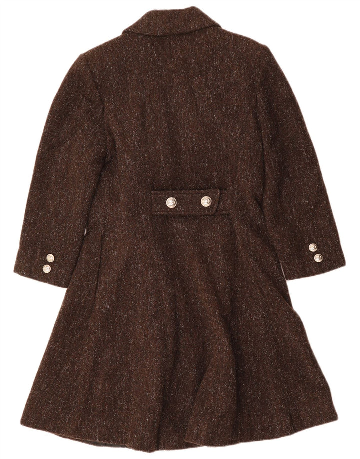 Dwurzędowy płaszcz damski VINTAGE UK 12 Średni brązowy, wełniany cętkowany