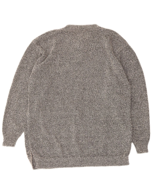 Sweter damski w stylu vintage, zapinany na guziki, UK 16, duży, szary, akrylowy