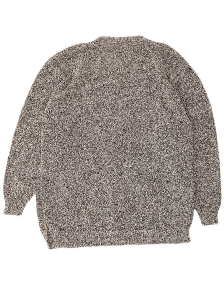 Sweter damski w stylu vintage, zapinany na guziki, UK 16, duży, szary, akrylowy