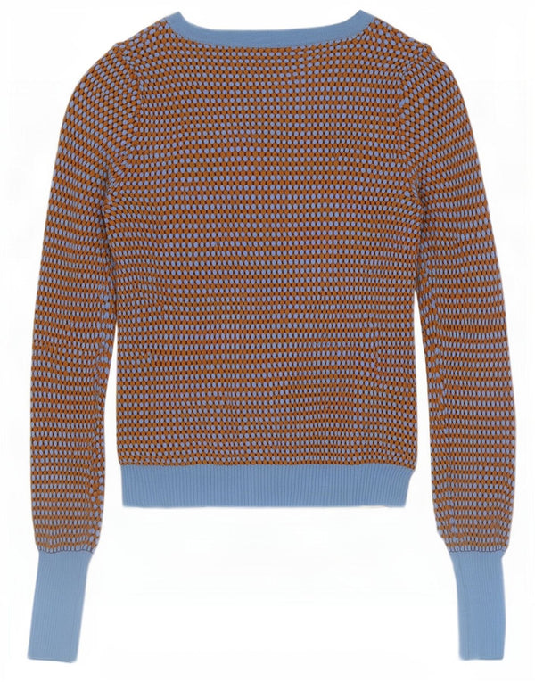 Damski sweter Zara z dekoltem w łódkę, UK 8, mały, brązowy, z blokami kolorów