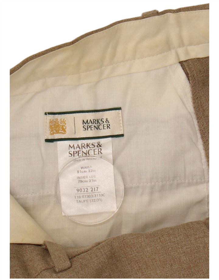Marks & Spencer Męskie proste spodnie chino W32 L31 Beżowy poliester