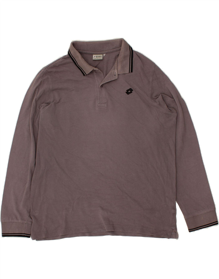 LOTTO Mens Long Sleeve Polo Shirt Large Grey Cotton Vintage Lotto and Second-Hand Lotto from Messina Hembry 