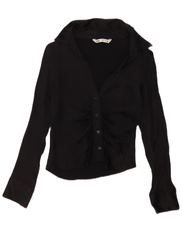 Damska bluzka koszulowa Zara UK 10 Small, czarna wiskoza