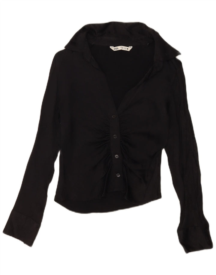 Damska bluzka koszulowa Zara UK 10 Small, czarna wiskoza