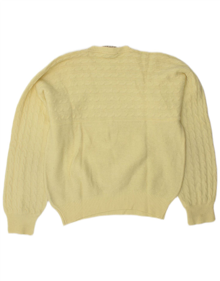 Damski sweter z okrągłym dekoltem w stylu VINTAGE UK 14 Średni żółty z dziewiczej wełny