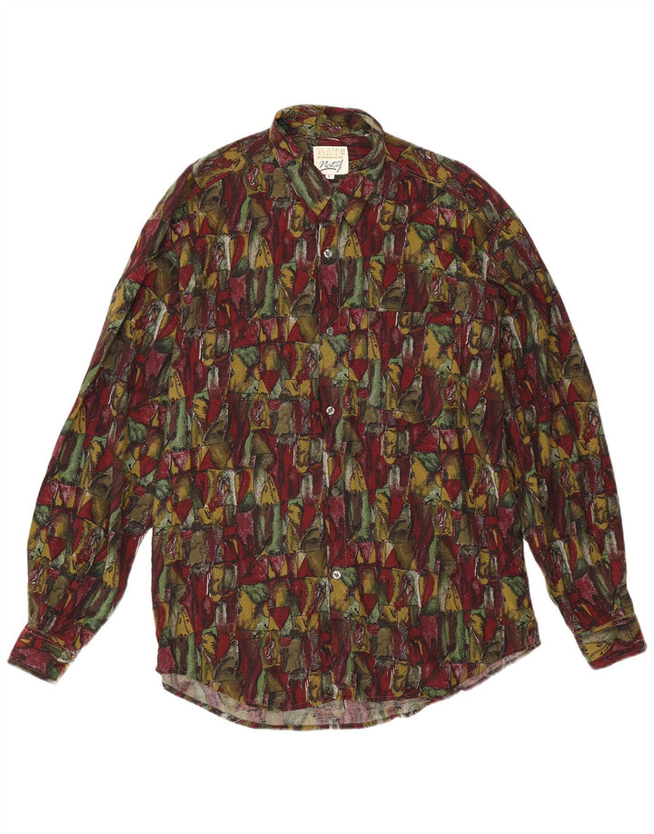 Koszula męska w stylu vintage w abstrakcyjny wzór, duża, bordowa wiskoza