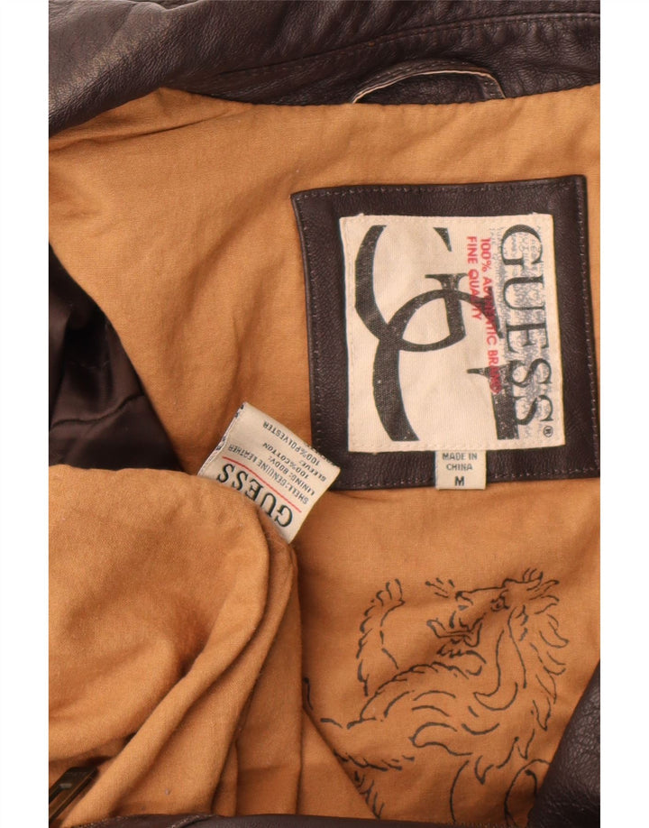 Guess Męska kurtka skórzana UK 38 ze średniej wielkości brązowej skóry