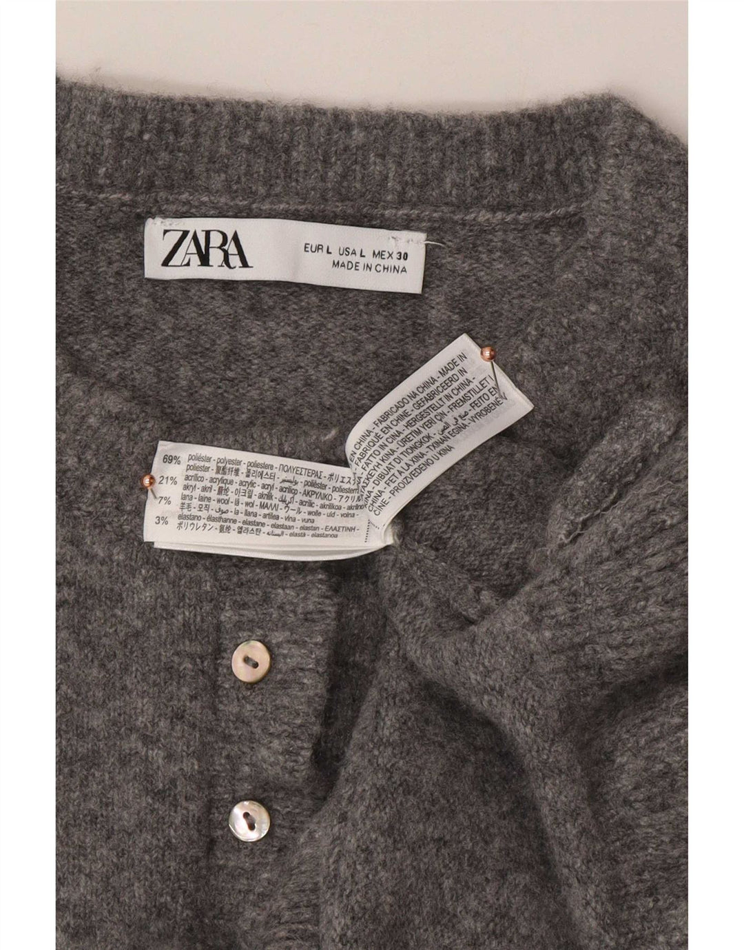 Sweter damski Zara Cardigan UK 16, duży, szary poliester