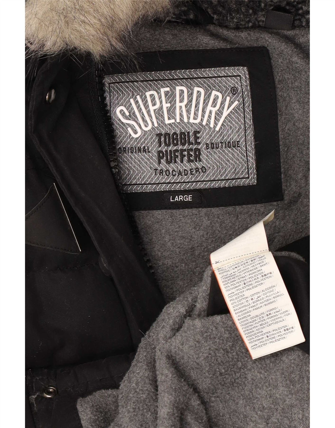 Damska wyściełana kurtka z kapturem Superdry UK 14, duża, czarna, poliester
