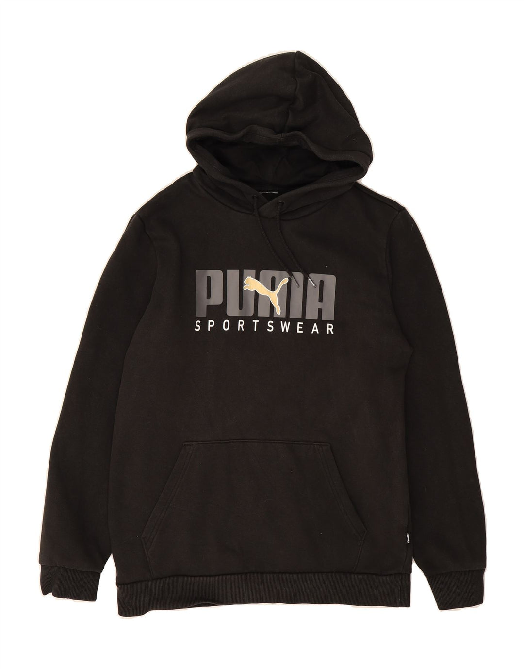 PUMA Mens Graphic Hoodie Jumper Small Black Vintage Puma and Second-Hand Puma from Messina Hembry 
