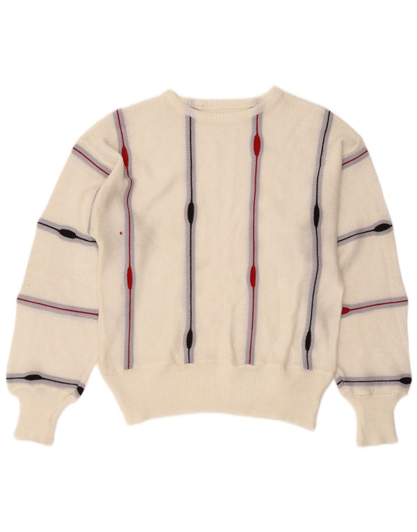 Vintage damski sweter z dekoltem w łódkę UK 14 w średnie białe paski