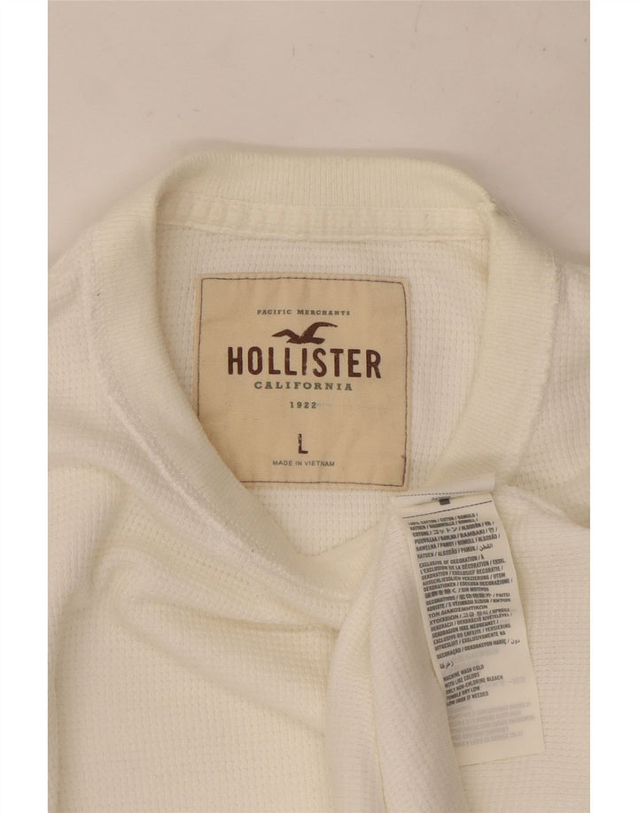 HOLLISTER Męski top z długim rękawem, duży, biały, bawełniany
