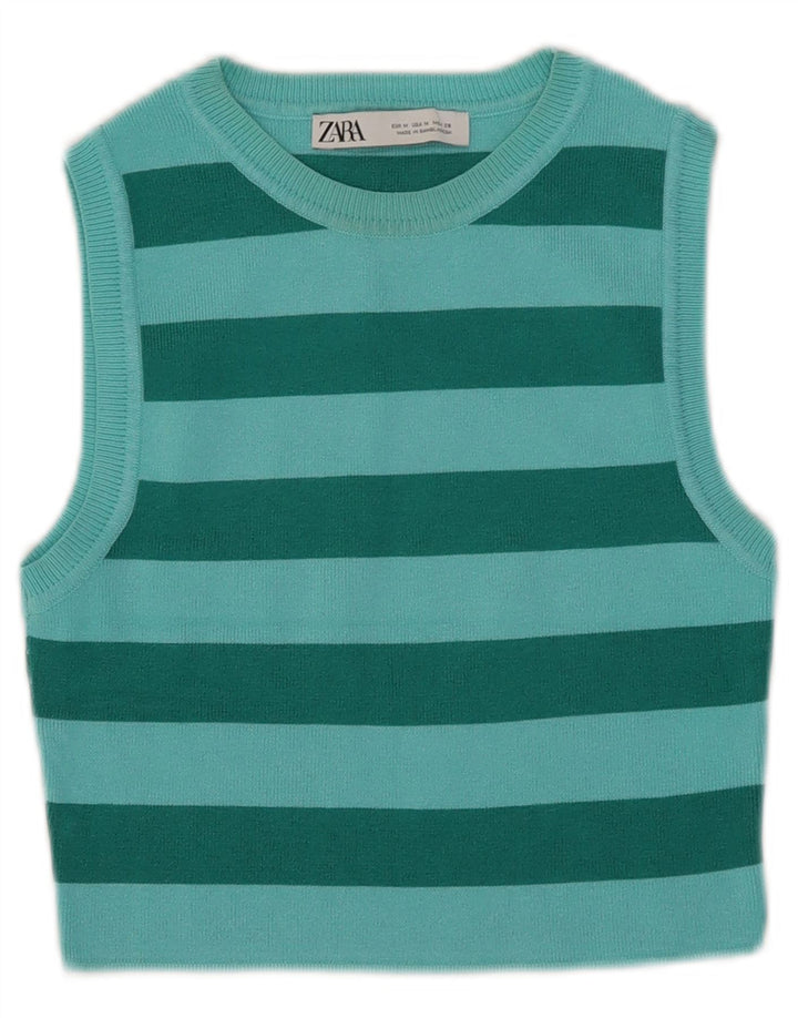 Damska kamizelka Zara Crop Top UK 12 w kolorze średniej zielonej wiskozy w paski
