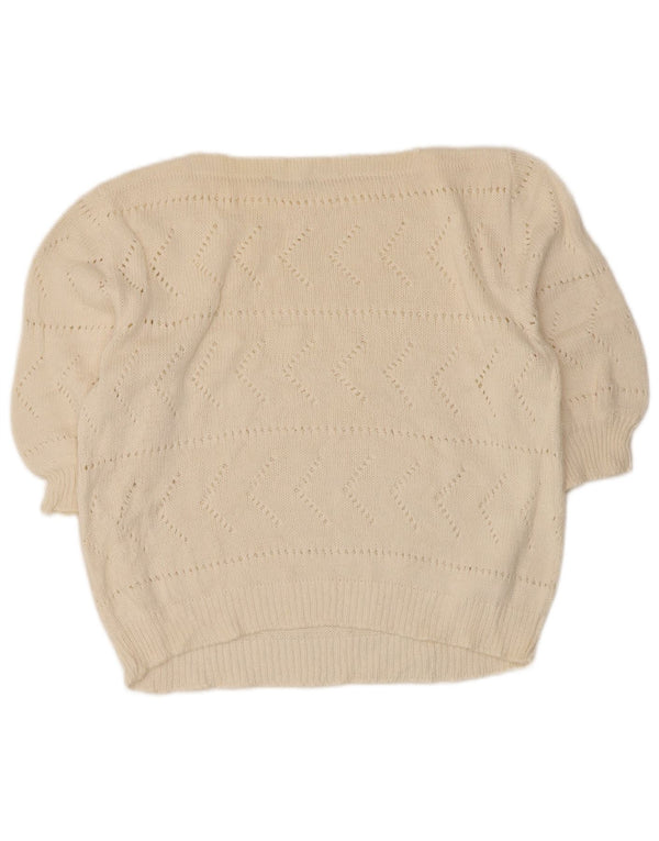 Vintage damski sweter z rękawem 3/4 i dekoltem w łódkę UK 10, mały, w kolorze złamanej bieli