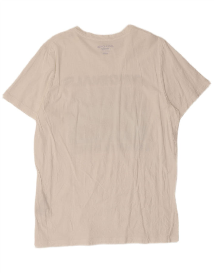 Męski T-shirt z grafiką Jack & Jones o regularnym kroju, duży, biały, bawełniany